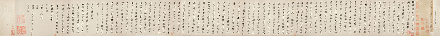 Epitaph for Wang Jihuan and his Wife, Madame Min, Dong Qichang (Chinese, 1555–1636), Handscroll; ink on paper, China